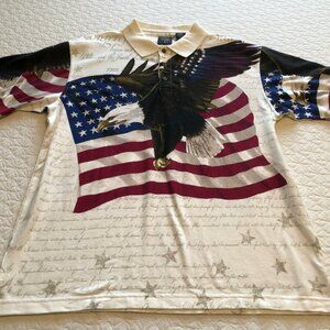 Cotton Traders Sport Bald Eagle American Flag Independence Polo Shirt Sz Large